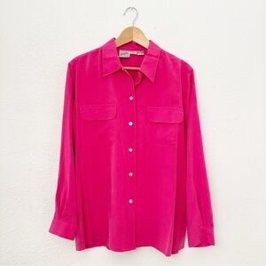 Vintage 100% Silk Jacqueline Ferrar Fuchsia Pink Button Down Shirt